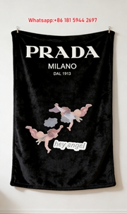 Prada Black Background White Logo Print Flannel Throw Blanket IMG_2727